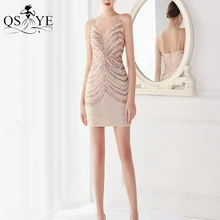 

Golden Short Prom Dresses Sequins Princess V neck Prom Cocktail Gown Spaghetti Straps Glitter Homecoming Dress Evening