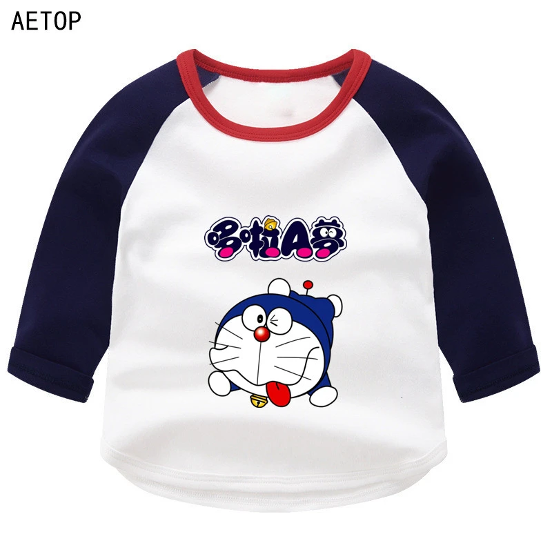 Doraemon, летние топы с круглым вырезом для мальчиков и девочек, цветная футболка с длинными рукавами Детская футболка с рисунком для малышей - Цвет: as picture
