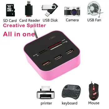 

Multi USB Hub 2.0 Splitter High Speed 3 Ports TF SD Card Pc Mac Data Transfer