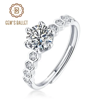 

GEM'S BALLET Moissanite Diamond Antique Style Rings 0.5Ct 5mm VVS1 925 Sterling Silver Women's Moissanite Ring Fine Jewelry