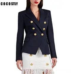 Высокое качество 2018 Для женщин Пиджаки для женщин Офисные женские туфли Куртки navy blazer Для женщин пальто Для женщин двубортный металла