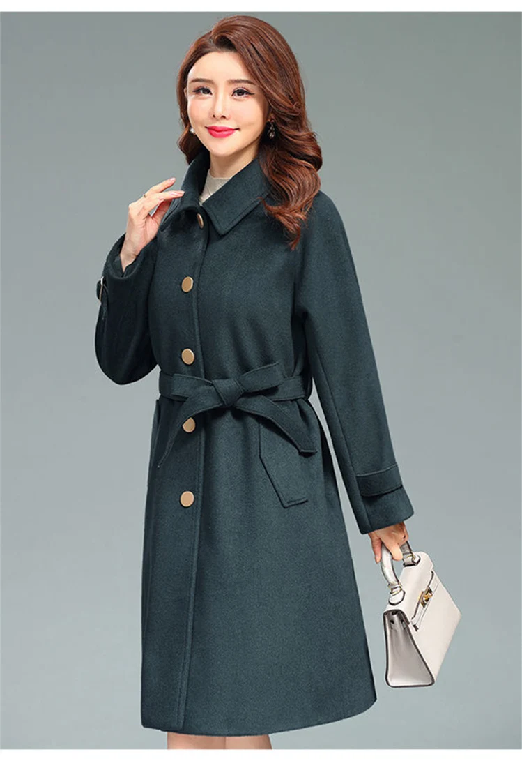 Autumn Winter Woolen Coat Women Elegant Fashion Long Jackets With Belt Woolen Overcoat Loose Single Breasted Wool Blend Coat Parkas