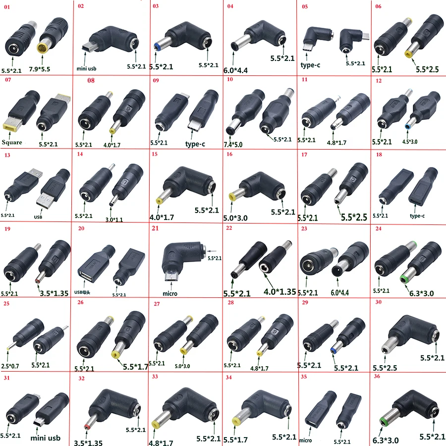 

1Pcs Common DC Power male to female 6.5*4.4 / 4.0X1.7 / 3.0*1.1 / 5.5*2.5/usb to 5.5*2.1 plug Converter Laptop Adapter connector