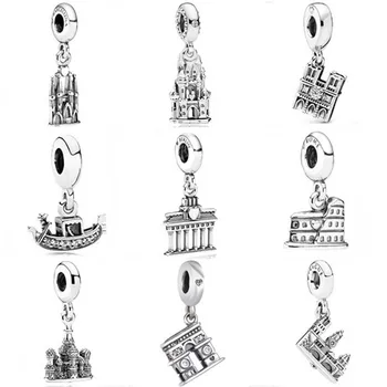 

DIY Charm Venice Gondola Berlin Brandenburg Roman Colosseum Pendant 925 Sterling Silver Beads Fit Original Bracelet Jewelry