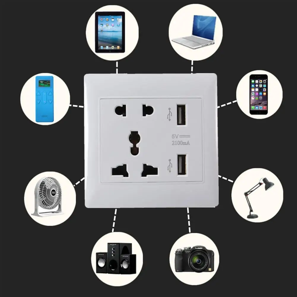 Прямая поставка, двойной Usb-порт, электрическое настенное зарядное устройство, док-станция, розетка, стопконтакт, панель,, Wereldwijd