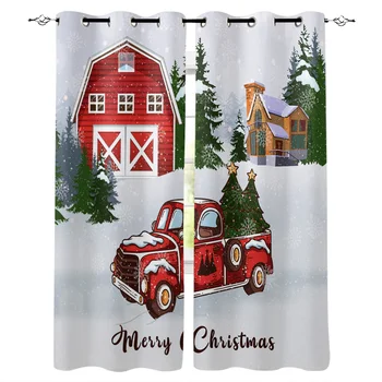 

Christmas Barn Christmas Tree Truck Luxury Window Curtains Home Living Room Bedroom Item Christmas Living Room Curtains