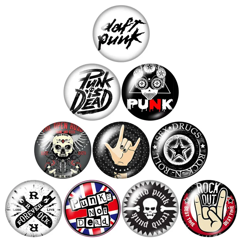 Punk Rock 10pcs mixed 12mm/16mm/18mm/25mm Round photo glass cabochon demo flat back Making findings ZB0336 | Украшения и