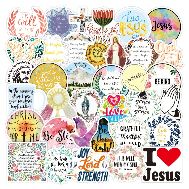 

50 Pcs Jesus Christ Christian Stickers Faith Wisdom Words Waterproof Stickers for Car Laptop Luggage Fridge Stationery Sticker
