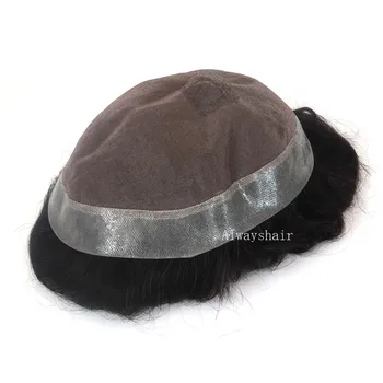 

AUSTRALIA MONO Durable Men Toupee Indian Human Hair Unit for Men 130% Hair Density Men Wig 1B Color