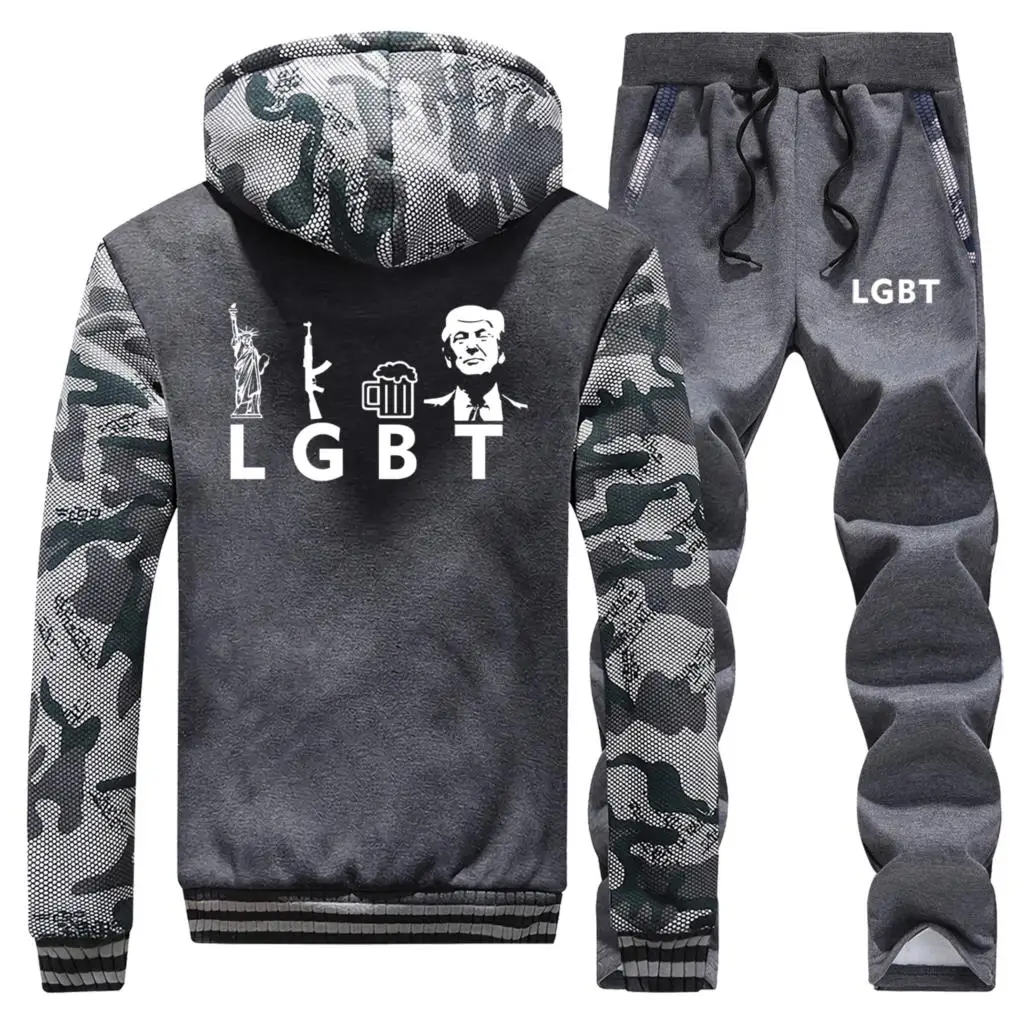 

Liberty Guns Beer Trump Hoodies Sweatshirt+Trousers Warm Suit Winter Men Tracksuit Mens Jacket+Pant 2PC sets Sports Suit Outwear