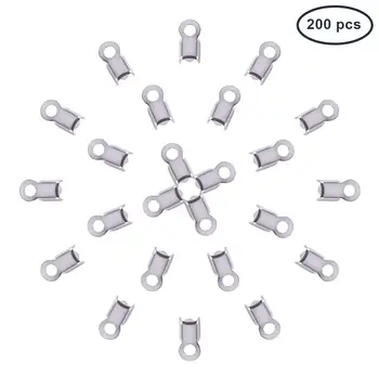 

1 Box 200pcs 304 Stainless Steel Fold Over Cord Ends Terminators Crimp End Tips