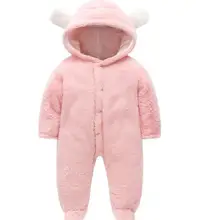 Oeak, милый зимний теплый вельветовый комбинезон кораллового цвета с длинными рукавами для малышей, комбинезон с ушками из мультфильмов, хлопковая куртка с капюшоном для маленьких мальчиков и девочек