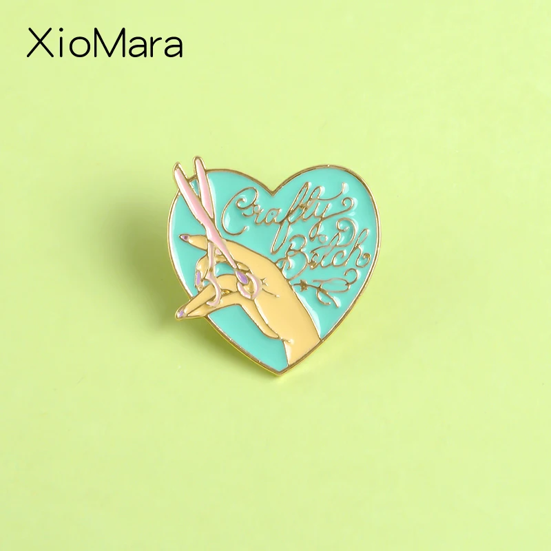 Crafty Scissors Enamel Pin Cartoon Hand Heart Crafts Lapel Pin Badges Brooches For Women Men Wholesale Jewelry