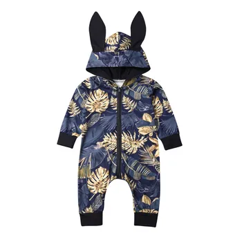 

Newborn Kid Baby Girl Rabbit 3D Ear Hooded Zipper Hooded Romper Jumpsuit Clothes Playsuits Body Suits Autumn Winter Clothings