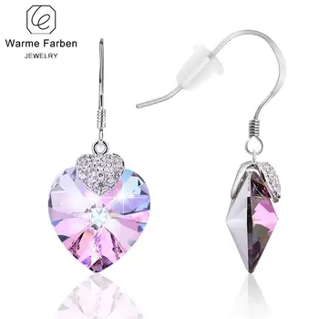 

Embellished with Crystal from Swarovski Women Earrings 925 Sliver Jewelry Elegant Amethyst Crystal Heart Drop Earrings Brincos