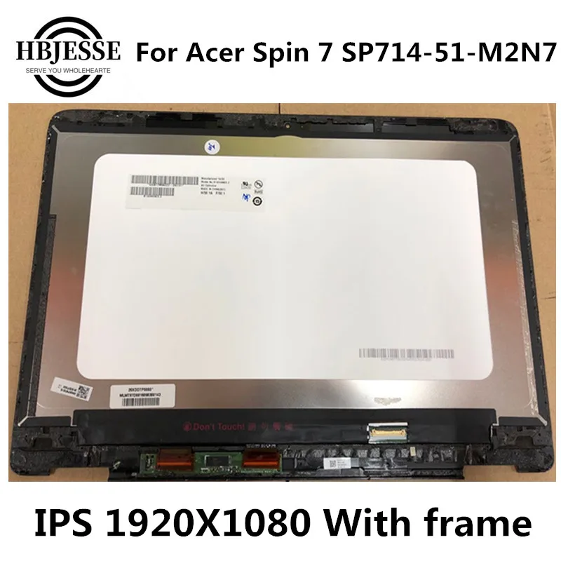 14 ''ЖК-экран с сенсорным + Рамка для Acer Spin 7 SP714-51-M2N7 FHD 1920 Замена сенсорного