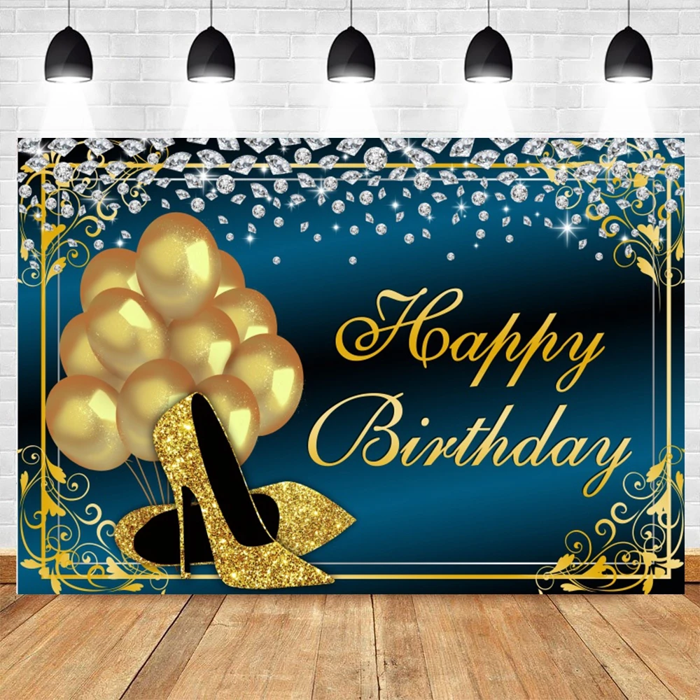 Girl Woman Happy Birthday Baby Photography Background Party Decor Balloon  Diamond High Heel Blue Photocall Backdrop Studio Shoot - Backgrounds -  AliExpress