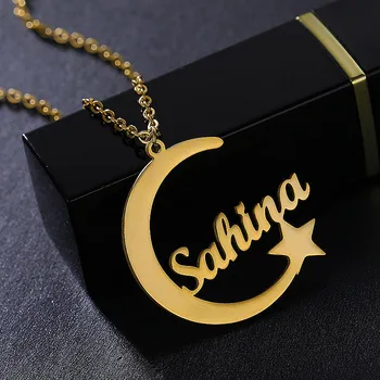 

Custom Engrave Name Letters Necklace Moon Jewelry Customize Nameplate Font Personalized Gift Stainless Steel Jewelry For Women