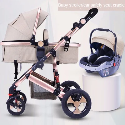 Детская коляска 3 в 1 с автомобильным сиденьем красивый пейзаж для детей коляска новорожденное автомобильное сиденье Колыбель дорожная система коляска и автомобильное сиденье - Цвет: Khaki 3 in 1