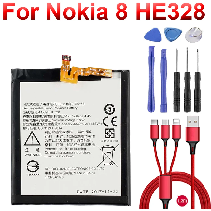 3030mAh HE328 аккумулятор для телефона Nokia 8 + USB кабель набор инструментов | Мобильные