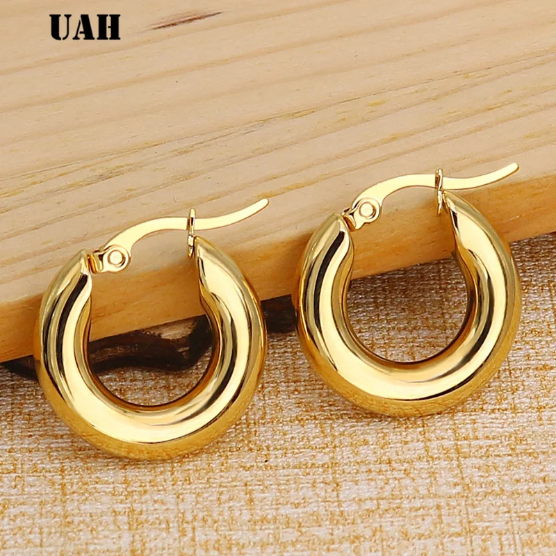 UAH Two-color Gold color Women Gift Sale Fashion Jewelry Stainless Steel Wives Round Fancy Hoop Earrings