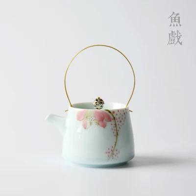 Китай Цзиндэчжэнь celadon фарфоровый чайник небольшой ручной росписью грубой чайник японский чайный набор кунг-фу обслуживание подарок - Цвет: 1