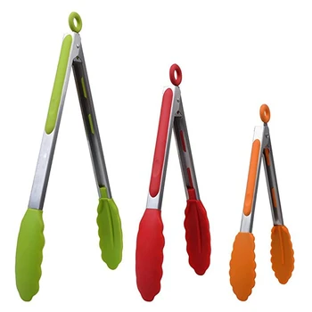 

Tongs, Set of 3-7,9,12 Inches, Heavy Duty, Stainless Steel BBQ and Kitchen Tongs with Silicone Tips