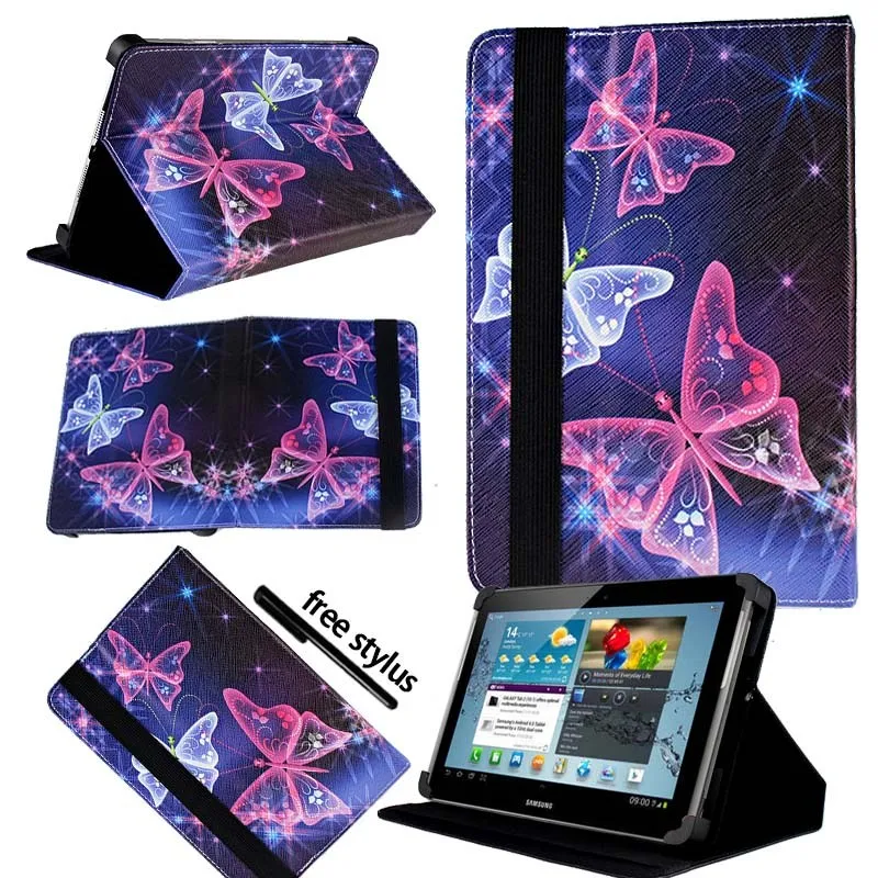 KK&LL для samsung Galaxy Tab p5100 10,1 дюймов-кожаный Смарт-планшет стенд Чехол-книжка+ Бесплатный стилус - Цвет: purple butterfly