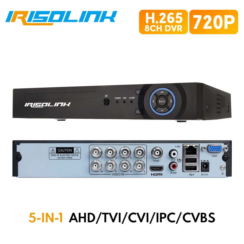 Irisolink 1080N 8CH AHD DVR 5 в 1 Гибридный H.265 регистратор безопасности для 720P TVI CVI аналоговая