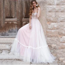 

Eightree Pink White Simple Cheap Wedding Dress Turkey Spaghetti Straps Beads Crystals Wedding Gowns A Line Vintage Bridal Dresse