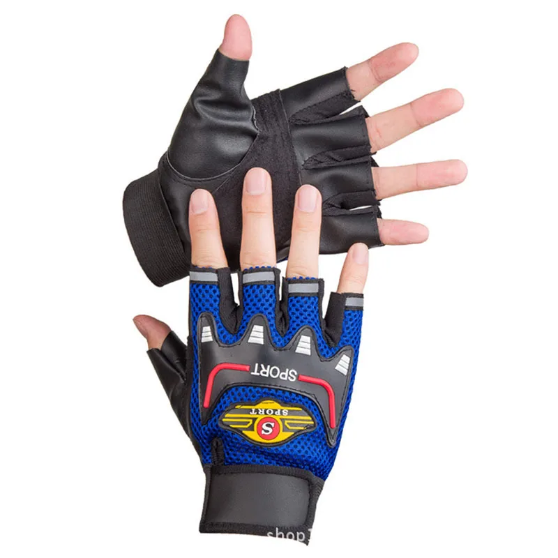 Спортивные перчатки для спортзала, фитнес-перчатки для занятий тяжелой атлетикой для тренировки, бодибилдинга, Спортивная кожаная перчатка для мужчин и женщин - Цвет: Синий