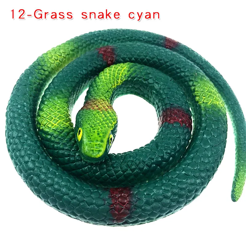 12-Grass snake cyan Моделирование мягкая резиновая игрушка "Змея" модель страшная поддельная змея хитрая пародия розыгрыш на Хэллоуин реквизит подарки Декор дети кляп шутки шалость игрушки - Цвет: 12-Grass snake cyan