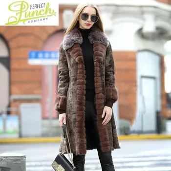 Preise Winter 100% Natürliche Mantel Frauen Echt Kaninchen Jacke Fuchs Pelz Kragen Plus Größe Warme Verdickung Outwear 1702 MF442