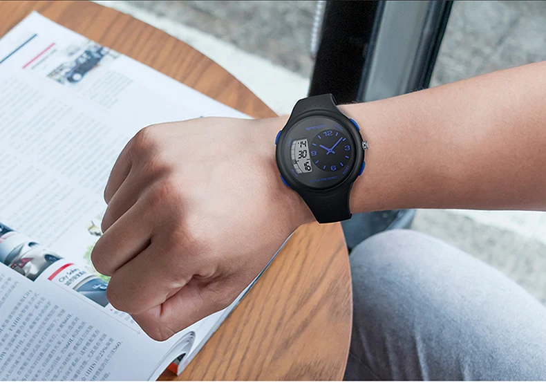 SANDA мужские водонепроницаемые студенческие часы с двойным дисплеем, светящиеся многофункциональные спортивные наручные часы на открытом воздухе