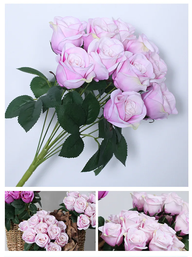 JAROWN 12 Heads Silk Roses Bride Holding Flowers Royal Blue Fake Rose Flowers Home Wedding Arch Table Decor Artificial Flower (52)