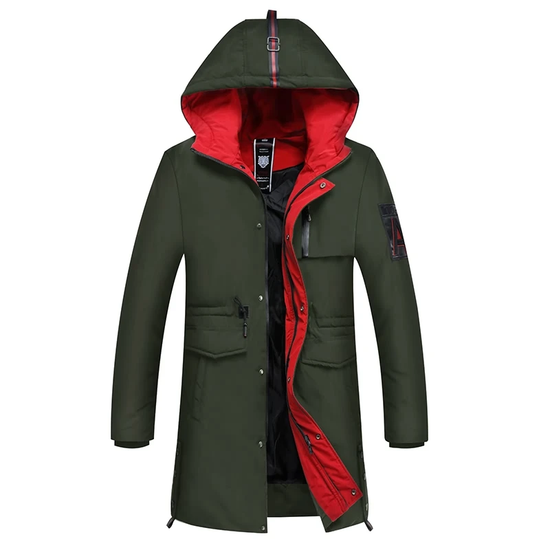Новая одежда для мужчин s куртки с капюшоном зимние толстые ветрозащитные Пальто Повседневное модное тонкое длинное Мужское пальто DMY9803 - Цвет: Green