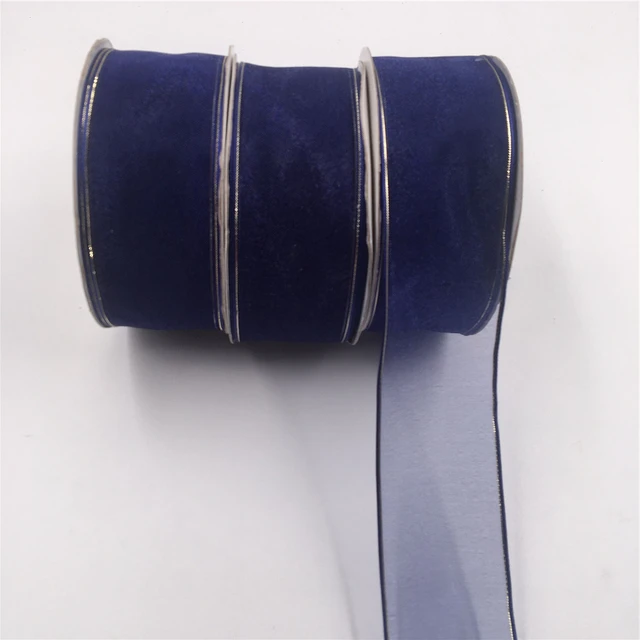 Navy - Organza Ribbon Thick Wire Edge 25 Yards - ( W: 1 - 1/2 Inch | L: 25  Yards )