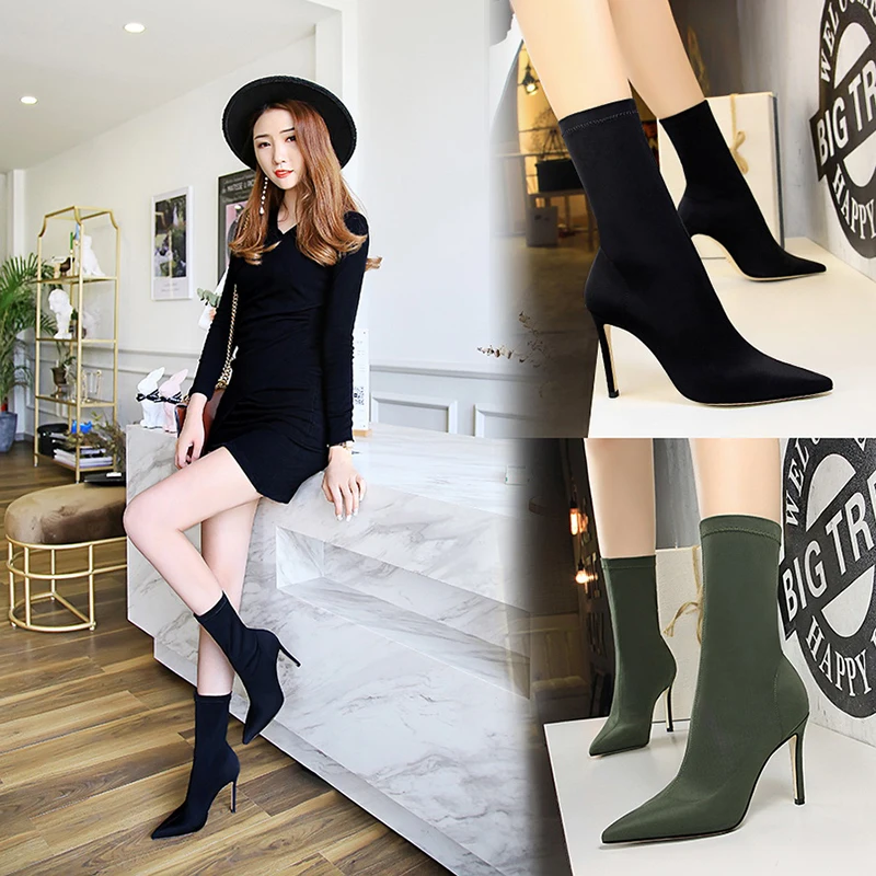 

BIGTREE high heel sexy botas altas boots for women Thin Heels booties shoes woman fashion spring and autumn bota feminina sapato