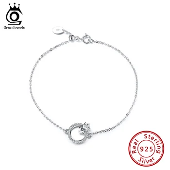 

ORSA JEWELS Trendy Women Girl's Small Wrist Bracelet 925 Silver Adjustable Bangle Bracelet with Big Circle Stone Jewelry SB71