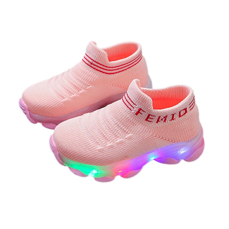 СВЕТОДИОДНЫЙ световой для маленьких мальчиков Ботинки для девочек, дышащие, не скользят, спортивные костюмы в полоску, обувь светодиодный спортивная обувь для малышей; мягкая так светодиодный для тех, кто только начинает ходить, свет - Цвет: Style 2