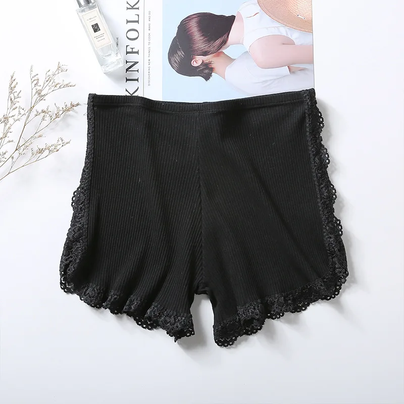 Черный Summer New Thread Cotton Lace Safety Underwear Ladies Japanese Anti-going Out Wearing Shorts Lingerie Underpants Women's Panties - Цвет: Черный