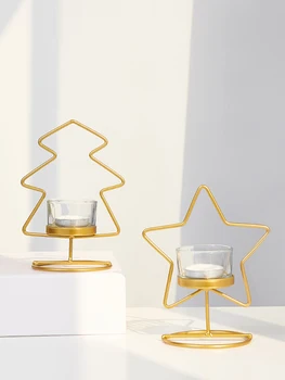 

Nordic Gold Iron Candlestick Geometric Tealight Holder Dinner Lights Table Creative Simple Candle Holder Christmas Home Decor X6