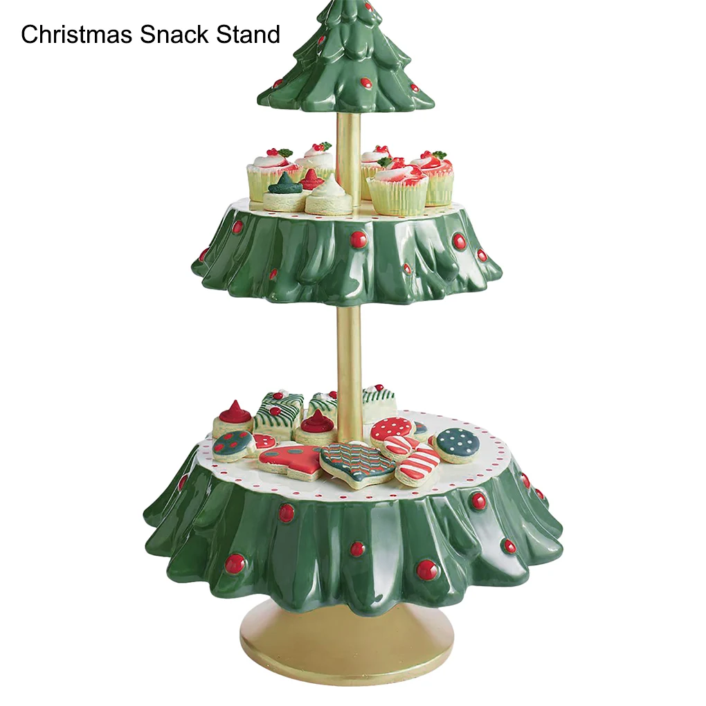 Xmas Snack Stand Rack Double Layers Resin Tree Shape Food Serving Tray