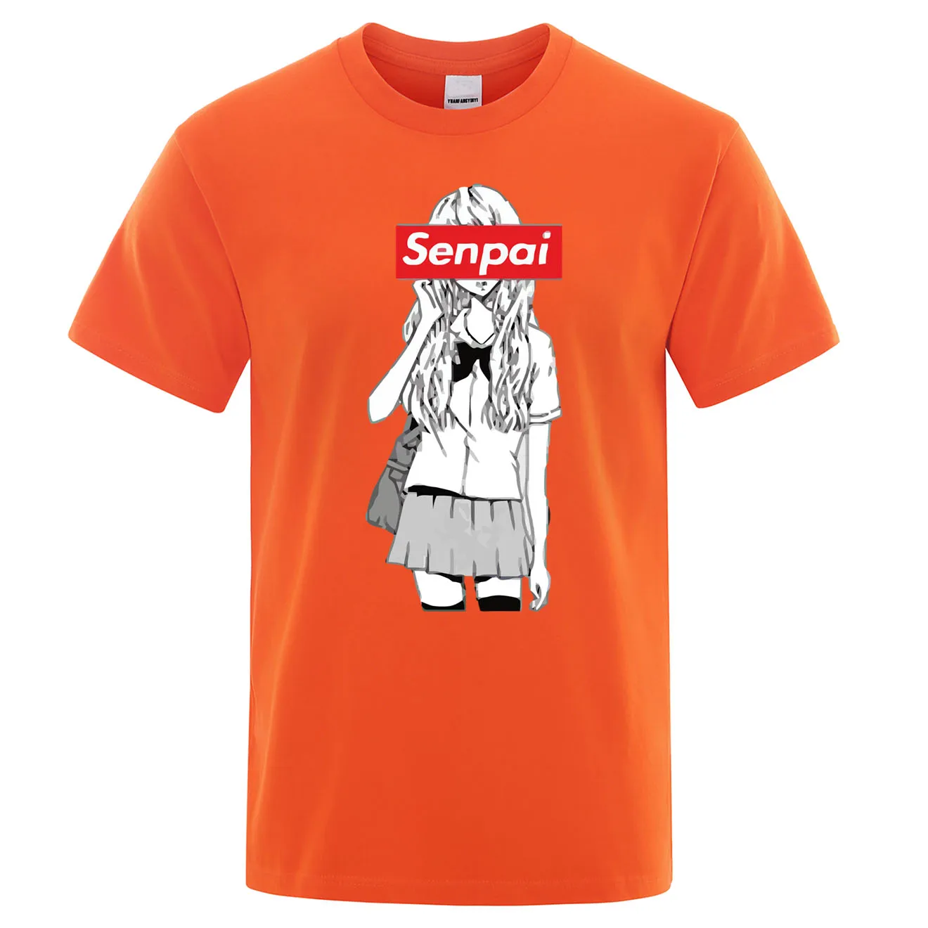 Senpai Anime Girl Nerdy Print T Shirt Summer Cotton Men's T-shirt Manga Streetwear Tee Tshirt Unisex Harajuku Clothes Tops Tees - Цвет: orange 6