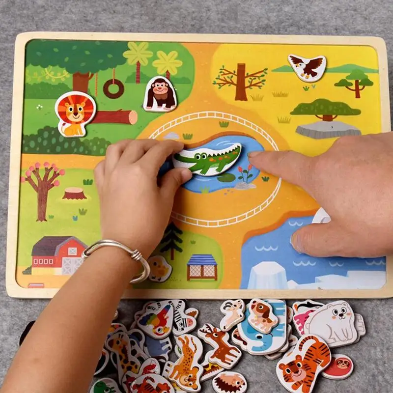Детская деревянная сцена Игрушка автомобиль животное ферма Магнитная трёхмерная головоломка-пазл деревянный магнитный паззл игрушки обучающий пазл