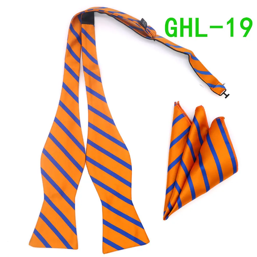 GHL1-20 шелковый галстук-бабочка, деловой галстук-бабочка, Мужской винтажный галстук-бабочка в полоску с узором пейсли, в горошек, Свадебный галстук-бабочка, карманный квадратный платок, набор - Цвет: GHL 19