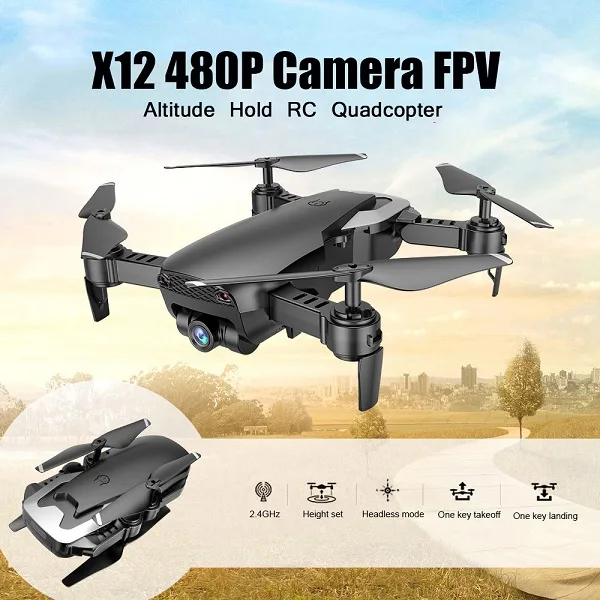 X12 Радиоуправляемый Дрон с камерой 480P 2,4G WiFi FPV мини-Дрон удерживающий высоту один ключ возврат Радиоуправляемый квадрокоптер пульт дистанционного управления игрушка для детей - Цвет: Black