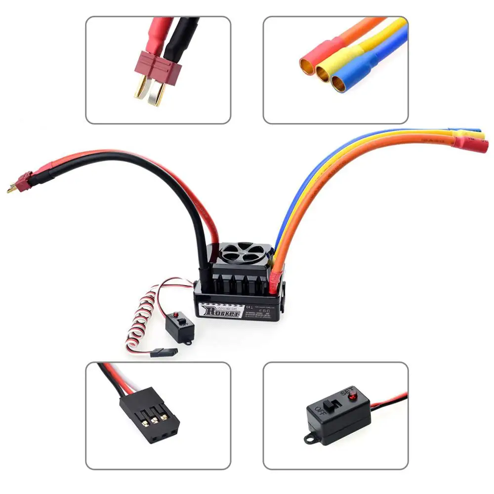US $60.47 Rocket 120A Sensored Sensorless ESC Electric Speed Controller 6V 84V 3A BEC for 18 RC Track Buggy