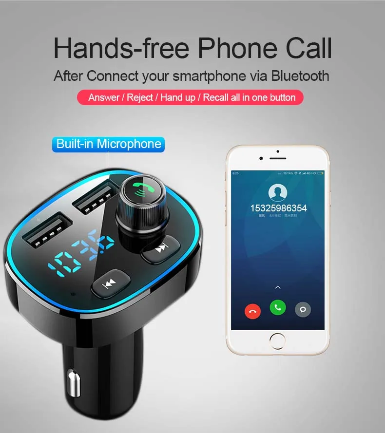 JINSERTA Bluetooth 5,0 fm-передатчик стерео автомобильный mp3-плеер аудио адаптер Быстрая зарядка 3,0 двойной USB Автомобильное зарядное устройство цифровое напряжение