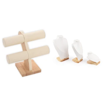 

1pcs Wooden Necklace Display Stand & 1pcs Bracelet Storage Display Bangle Display Stand T-Bar Bangle Display Stand